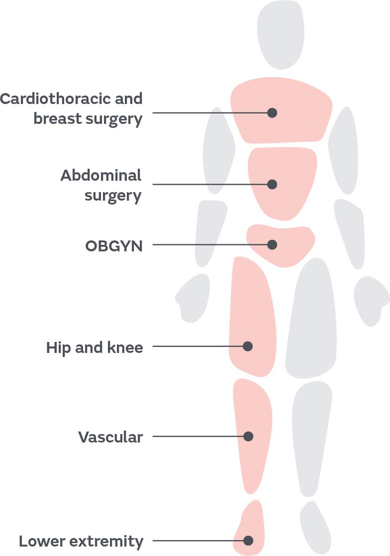 Body with surgical sites labeled